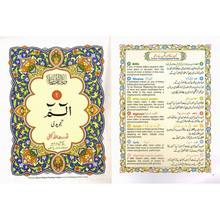 30 Separate Parts with Color Coded Tajweed Rules (9-Line Sipara Set 247)