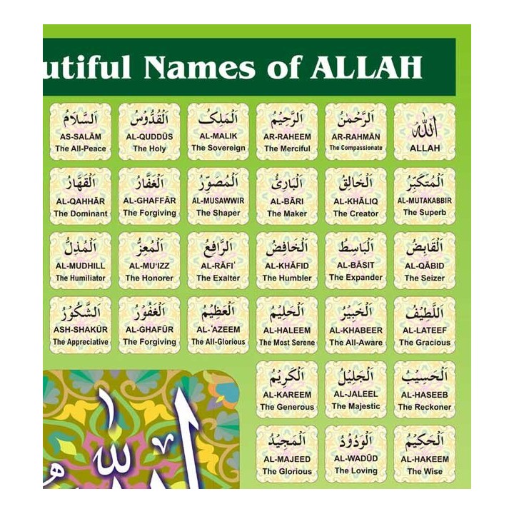 Names of Allah Poster (English, Small) | Wall Art | Dar-us-Salam