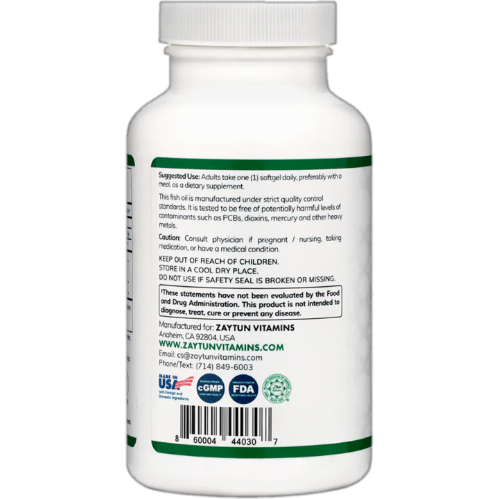 Halal Fish Oil Omega 3 (120 Softgels) | Brain & Heart Support Vitamins