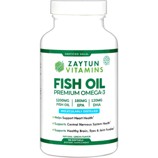Halal Fish Oil Omega 3 (120 Softgels) | Brain & Heart Support Vitamins