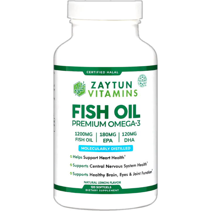 Halal Fish Oil Omega 3 (120 Softgels) | Brain & Heart Support Vitamins