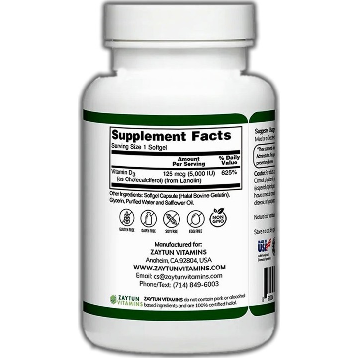 Halal Vitamin D3 5000 IU (180 Softgels) | Buy the Sunshine Vitamin