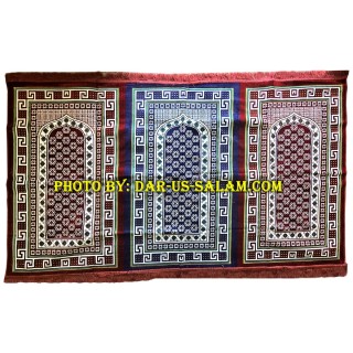3-Person Turkish Prayer Rug – Soft Velvet for Masjid or Home